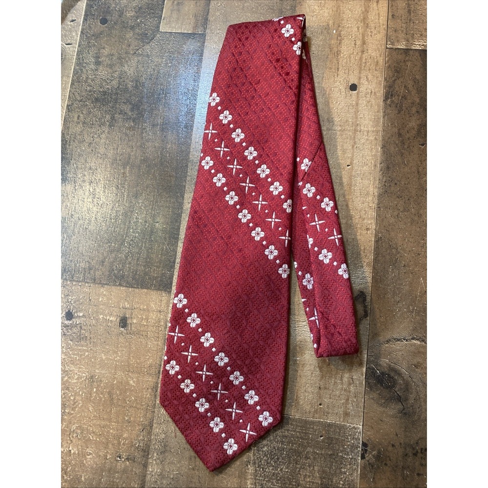 Vintage‎ 1970s Stanicci Red Floral Geometric Tie Textured Polyester Styled Italy
